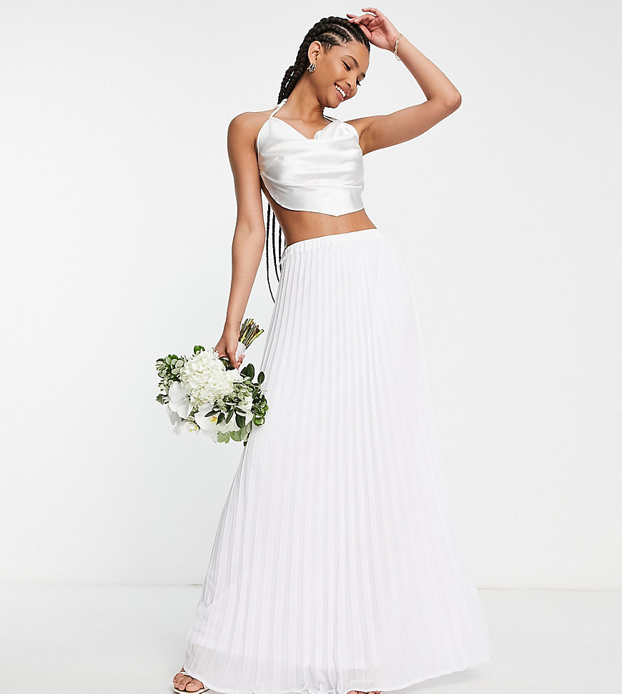 TFNC Tall Bridesmaid pleated maxi skirt in white