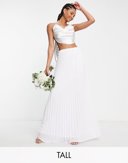 TFNC Tall Bridesmaid pleated maxi skirt in white