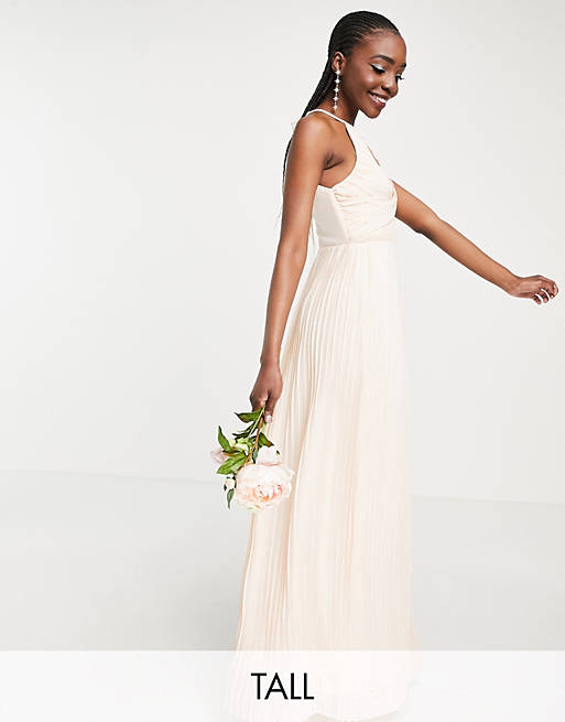 TFNC Tall bridesmaid pleated wrap detail maxi dress in light blush