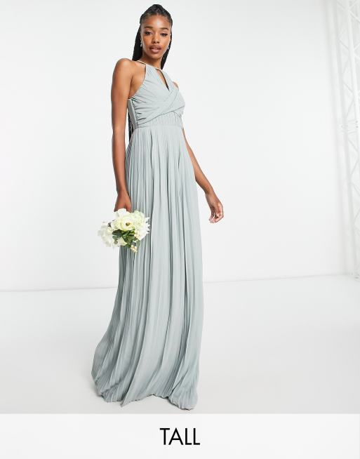 TFNC Tall bridesmaid pleated wrap detail maxi dress in sage