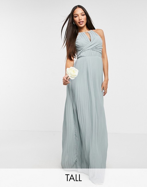 TFNC Tall bridesmaid pleated wrap detail maxi dress in sage