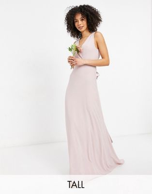 TFNC Tall bridesmaid plunge front bow back maxi dress in mink - ASOS Price Checker