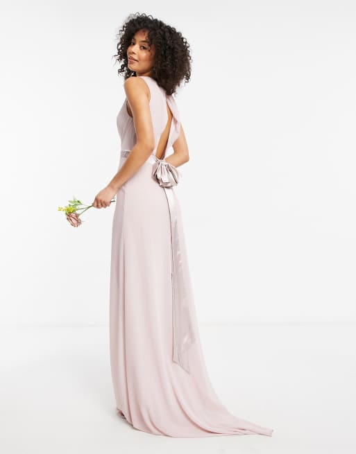 Tfnc sateen bow back maxi outlet bridesmaid dress in pink