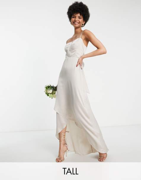 TFNC Tall Bridesmaid satin cami dress in mink - view 1