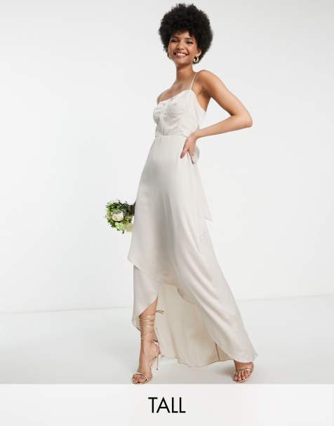 Liquorish Bridal editorial satin slip dress with ruffle detail in white