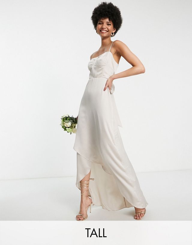 TFNC Tall Bridesmaid satin cami dress in mink