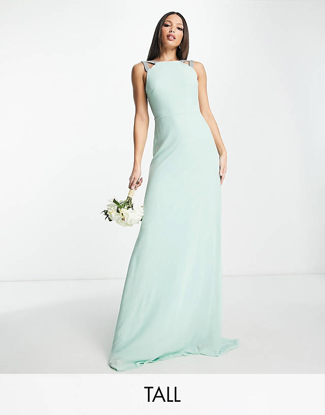 TFNC Tall - bridesmaid square back embellished maxi dress in sage