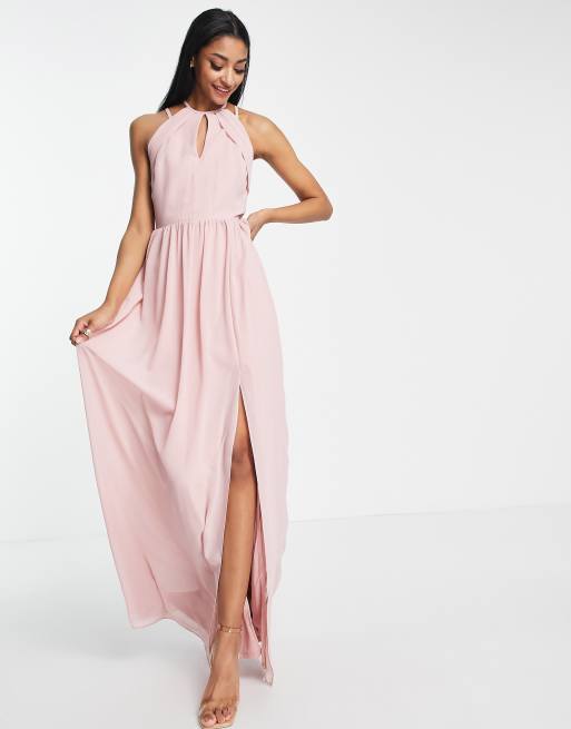 Dusty Pink Lace Satin Sweetheart Bridesmaid Dress