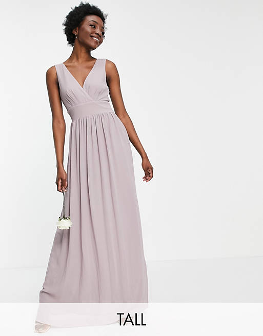 TFNC Tall Bridesmaid top wrap chiffon dress in light grey