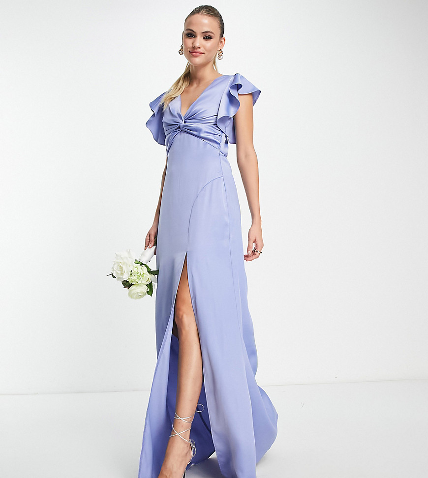 TFNC Tall Bridesmaid twist front maxi dress in powder blue