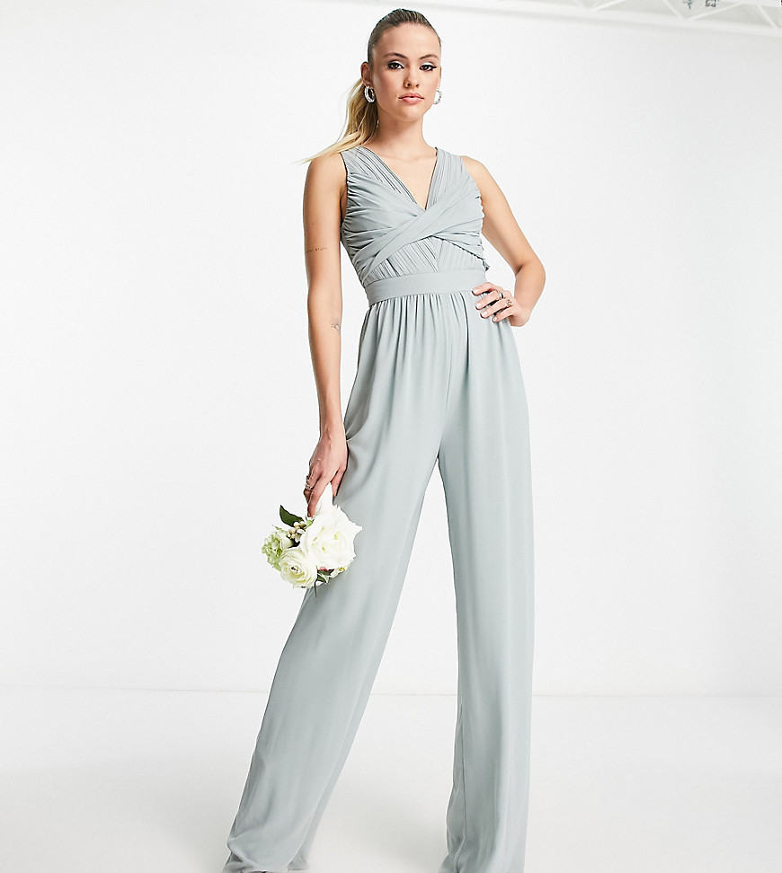 Bridesmaid wrap front jumpsuit in sage green