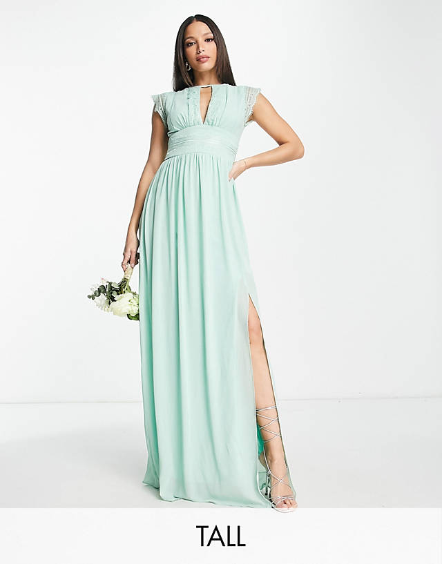 TFNC Tall - bridesmaids chiffon maxi dress with lace detail in sage