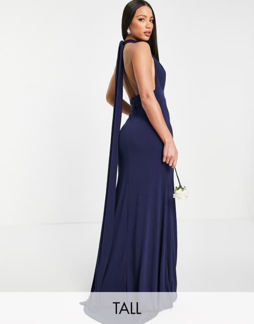 TFNC Tall - Bruidsmeisjes - Maxi jurk met multifunctionele bandjes in marineblauw
