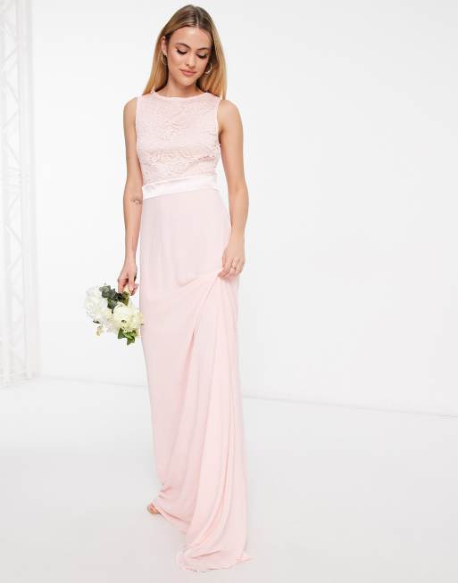 TFNC Tall chiffon maxi dress with lace scalloped back in whisper pink