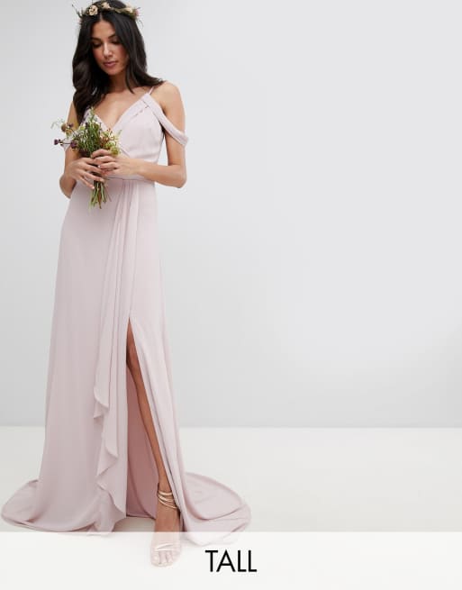 TFNC Tall Cold Shoulder Wrap Maxi Bridesmaid Dress With Fishtail | ASOS