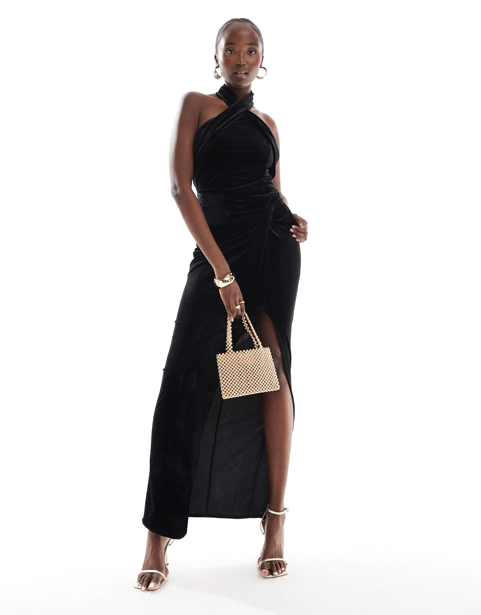 tfnc tall crepe halterneck maxi dress in black