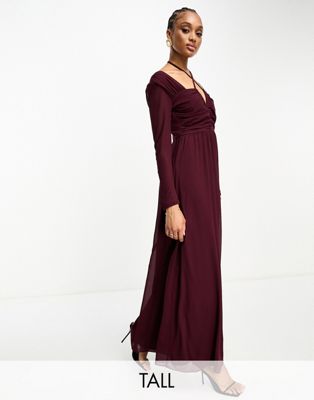 TFNC Tall halter neck long sleeve maxi dress with cut out details in plum