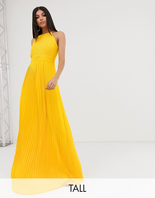 TFNC Tall high neck pleated maxi dress in yellow
