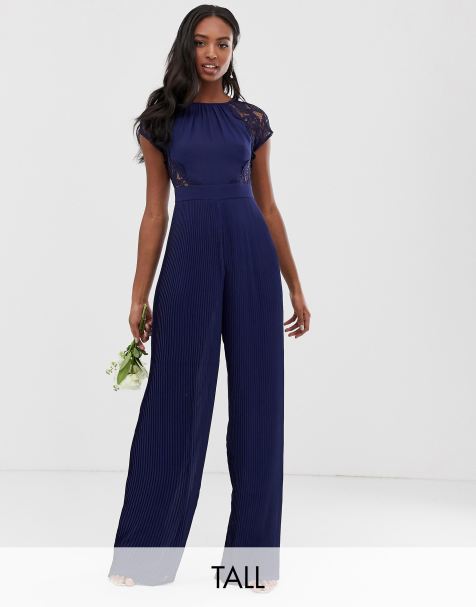 TFNC Tall lace detail jumpsuit in navy