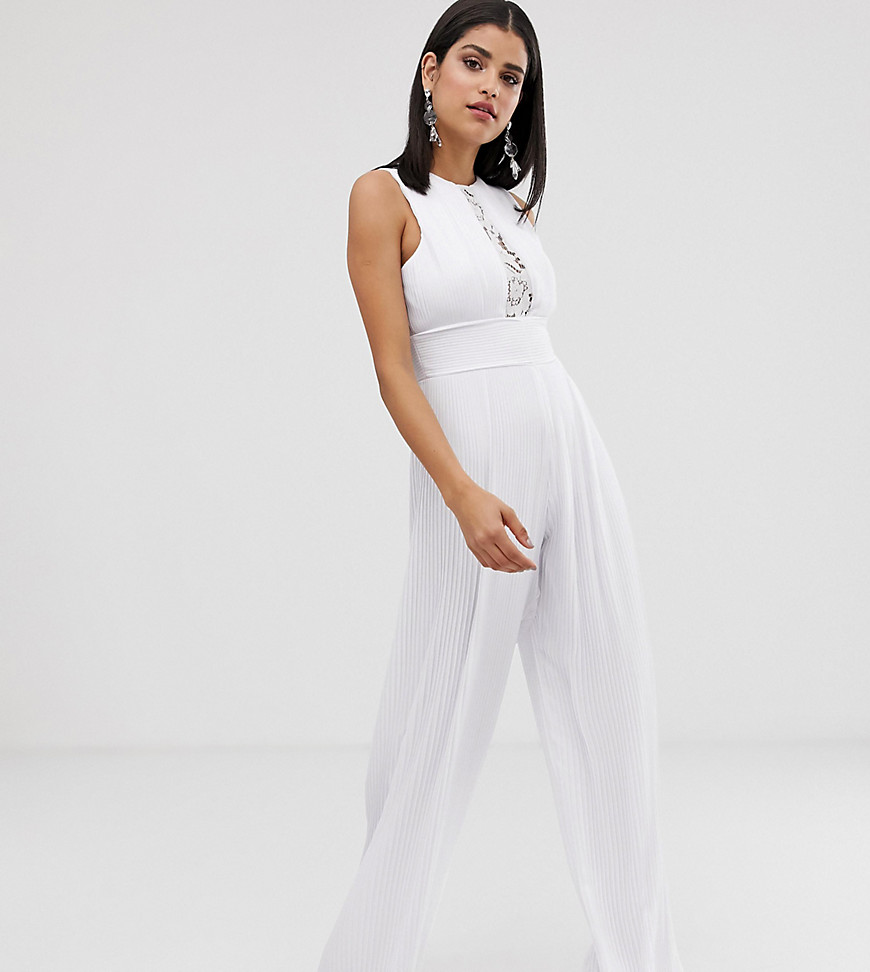 TFNC Tall lace detail jumpsuit in white