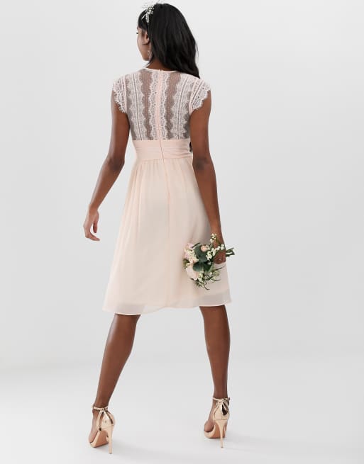 TFNC Tall lace detail midi bridesmaid dress in pearl pink | ASOS