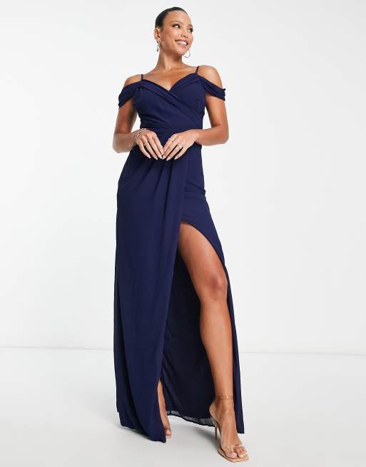 TFNC Tall - L'invitée - Robe cache-cœur avec épaules drapées - Bleu marine, 4 de 4