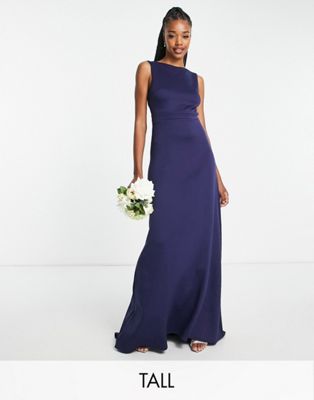 TFNC Tall Bridesmaid bow back maxi dress in navy blue - ASOS Price Checker