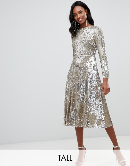 Sequin midi dress store with sleeves