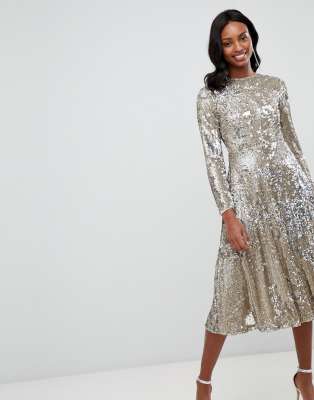 long sleeve midi sequin dress