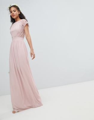 tfnc maxi bridesmaid dress with scalloped lace and open back