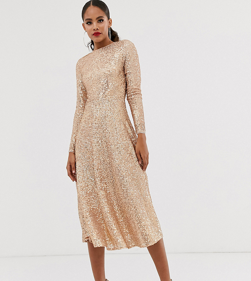 TFNC Tall - Midi-jurk in A-lijnmodel met lovertjes in rosé-goud