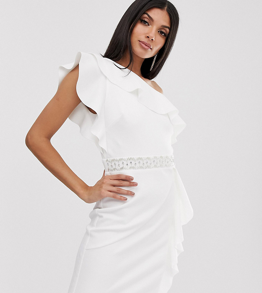 TFNC Tall - Mini-jurk met ontblote schouder, ruche en versierde tailleband-Wit