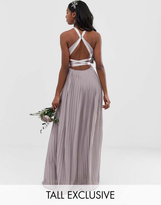 TFNC Tall  pleated maxi bridesmaid  dress  with cross back 