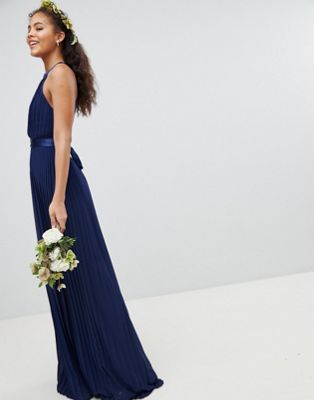 tfnc pleated maxi bridesmaid dress with cross back and bow detail