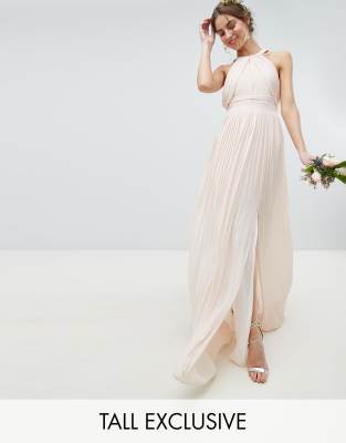 pleated maxi bridesmaid dress