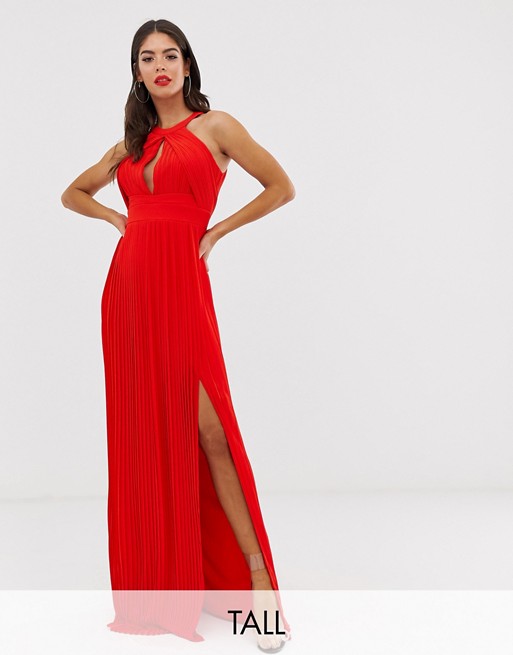 TFNC Tall pleated maxi dress in red