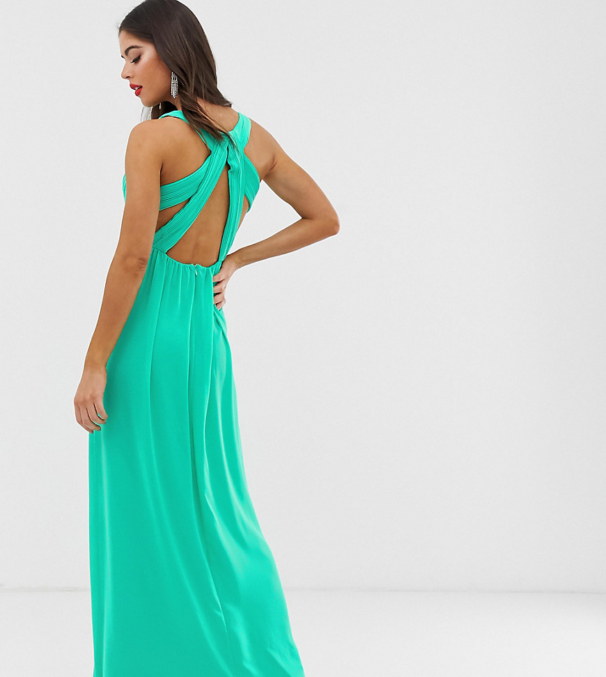 TFNC Tall pleated maxi dress with back detail in green