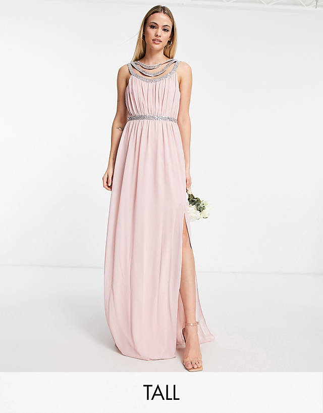 TFNC Tall - premium embellished back and front maxi dress in mauve - pink