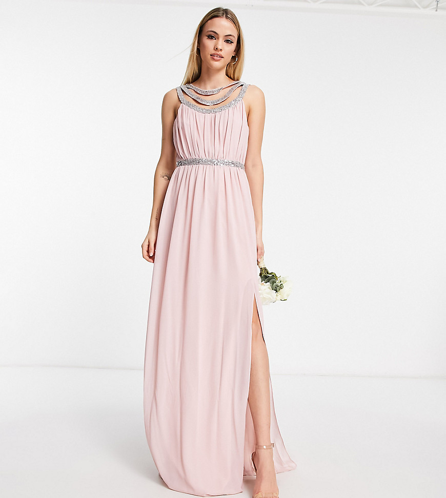 premium embellished back and front maxi dress in mauve-Pink