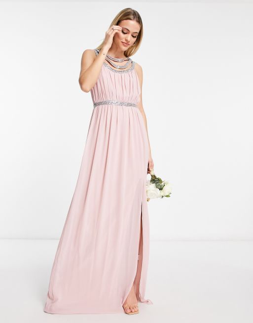 TFNC Tall premium embellished back and front maxi dress in mauve