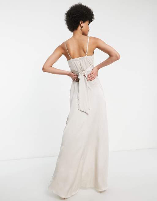 TFNC Tall - Robe de demoiselle d'honneur satinée à bretelles fines - Vison, 3 de 4