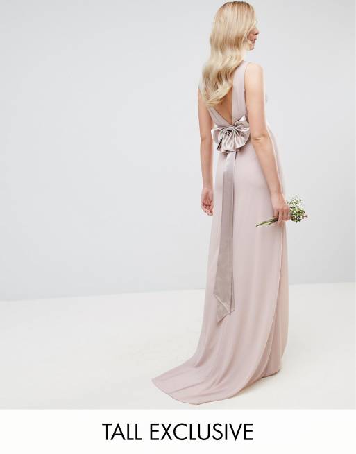 Tfnc sateen bow back maxi bridesmaid 2025 dress in pink