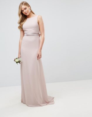 tfnc sateen bow back maxi bridesmaid dress in pink