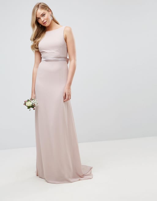 Tfnc sateen bow back maxi bridesmaid 2025 dress in pink