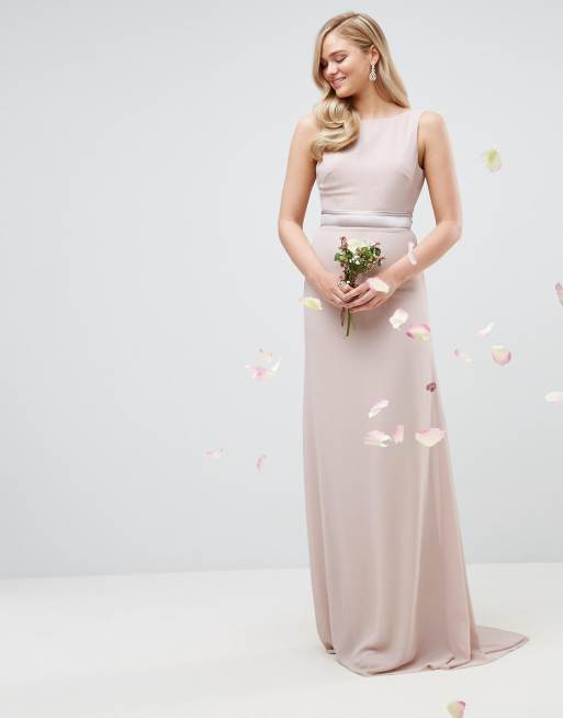 Sateen bow back maxi bridesmaid outlet dress