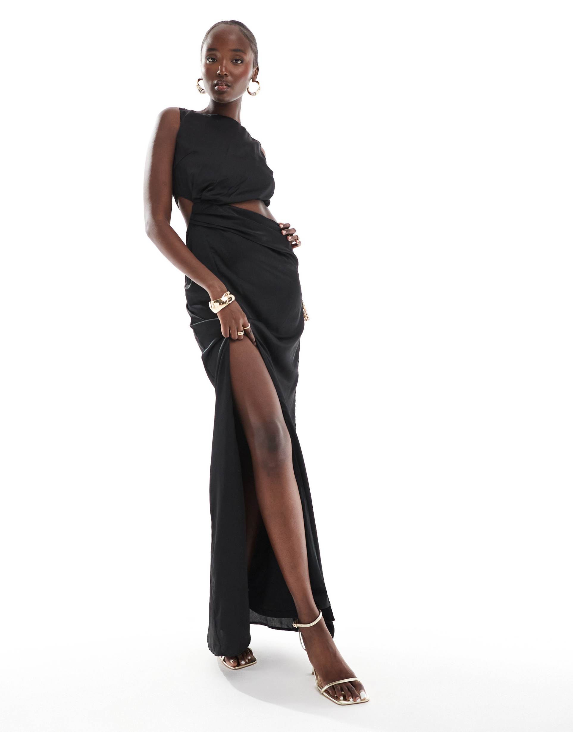 tfnc tall satin cut-out waist maxi dress in black