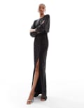 [TFNC Tall] TFNC Tall sequin kimono top maxi dress in black 16 Black