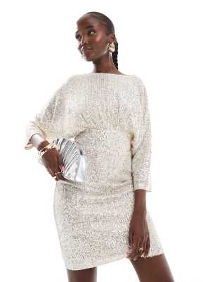 TFNC Tall sequin kimono top mini dress in silver-Black φωτογραφία