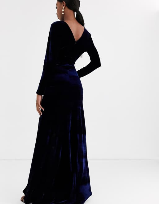 Tfnc velvet maxi wrap dress store in navy