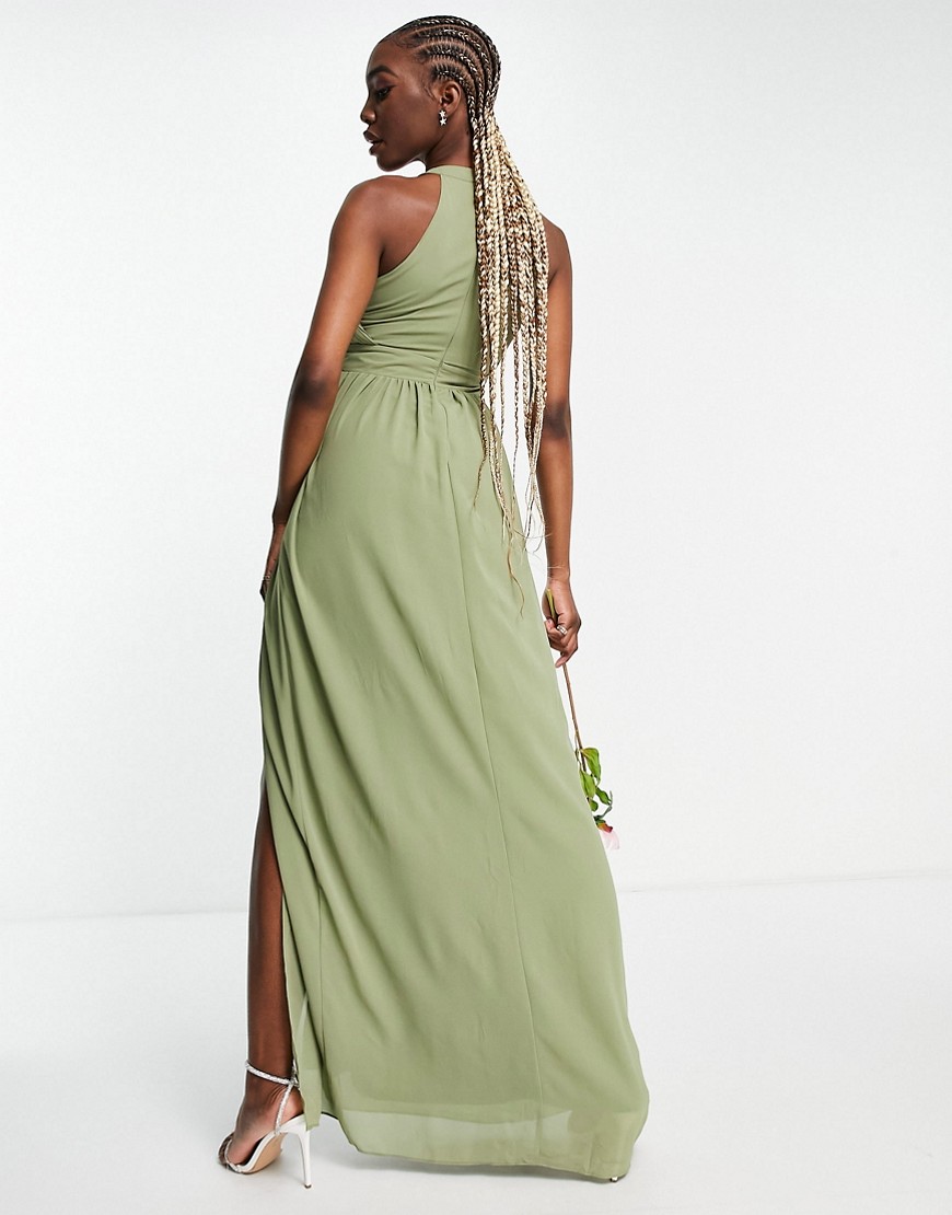 Vestito lungo a pieghe da damigella in verde crepuscolare - TFNC Tall  donna Verde - immagine2